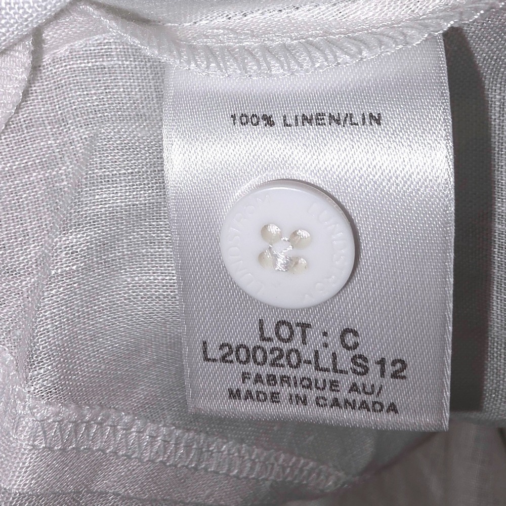 100% Linen Button Down Shirt Womens White Sharkbite Hem 3/4 Sleeve EUC - Picture 7 of 8